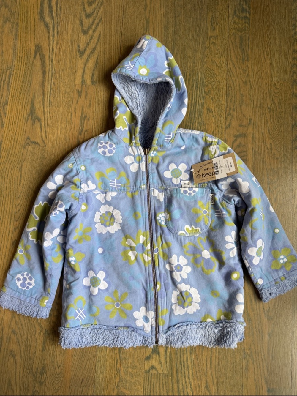 Girls' Floral Hooded Puffer Jacket in Light Blue